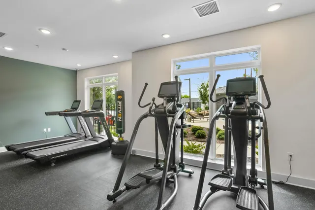 a view of a room with gym equipment