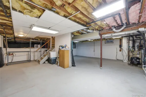 a view of a garage with furniture