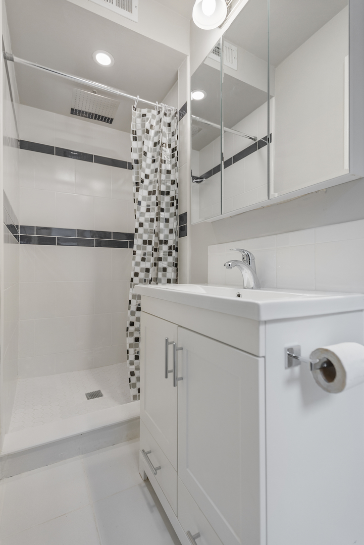 1032 North Austin Boulevard, Unit 1N Oak Park, IL 60302 - Photo 8 of 16 a bathroom with a shower sink and cabinets