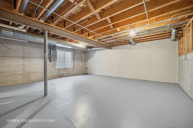 a view of a room with wooden racks