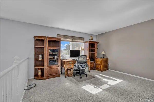 a view of a livingroom with furniture and closet