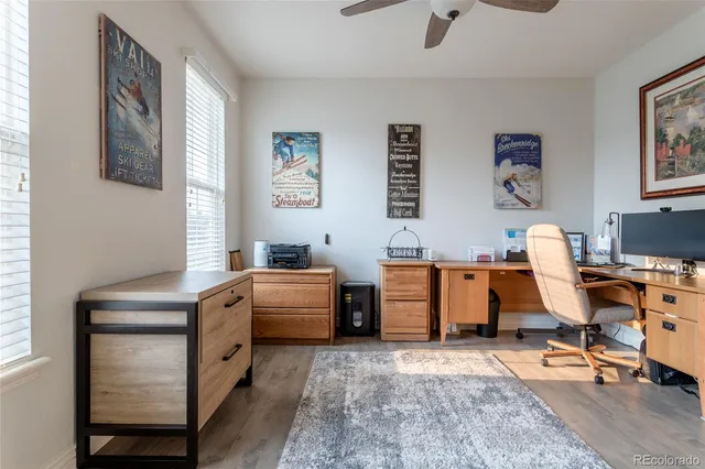 a workspace with furniture