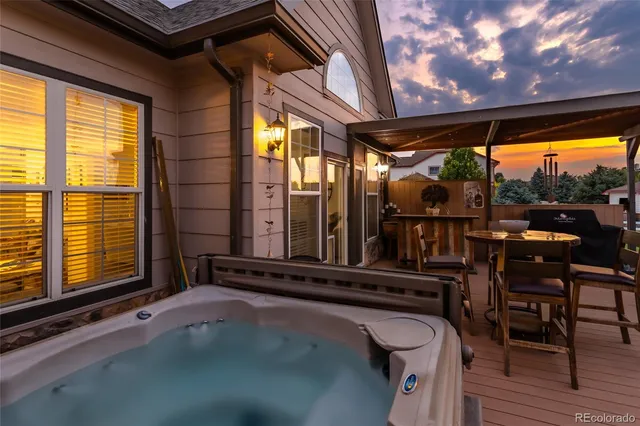 an outdoor space with furniture