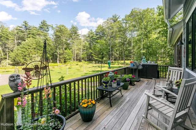 a view of a backyard with trees and plants