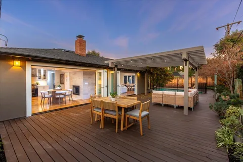 a view of a porch with furniture