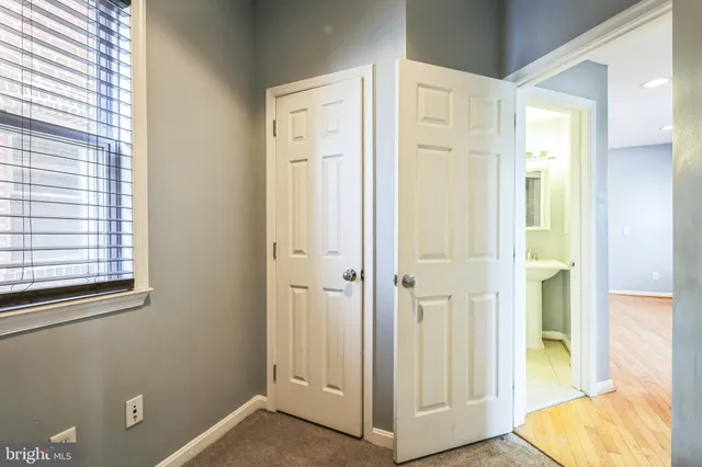 a view of a bathroom with front door