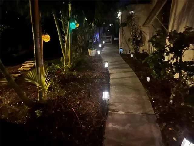 a lamp on a table in a outdoor space