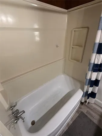 a bathroom with a bathtub