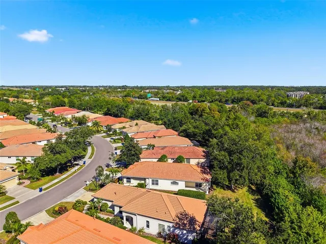 an aerial view of residential houses with outdoor space and street view