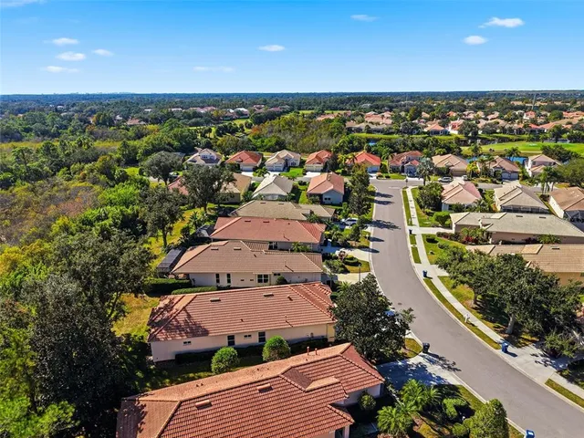 an aerial view of residential houses with outdoor space
