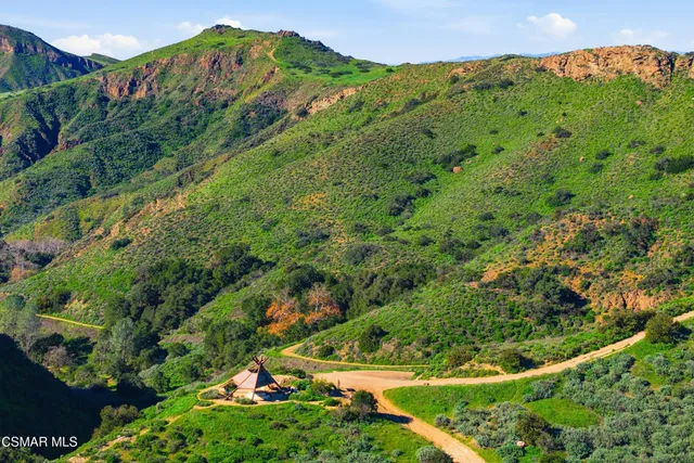 a view of a lush green hillside and a houses