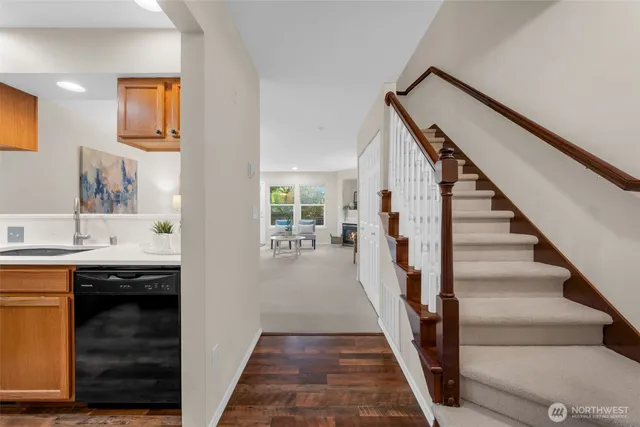 a bedroom with a bed and a table