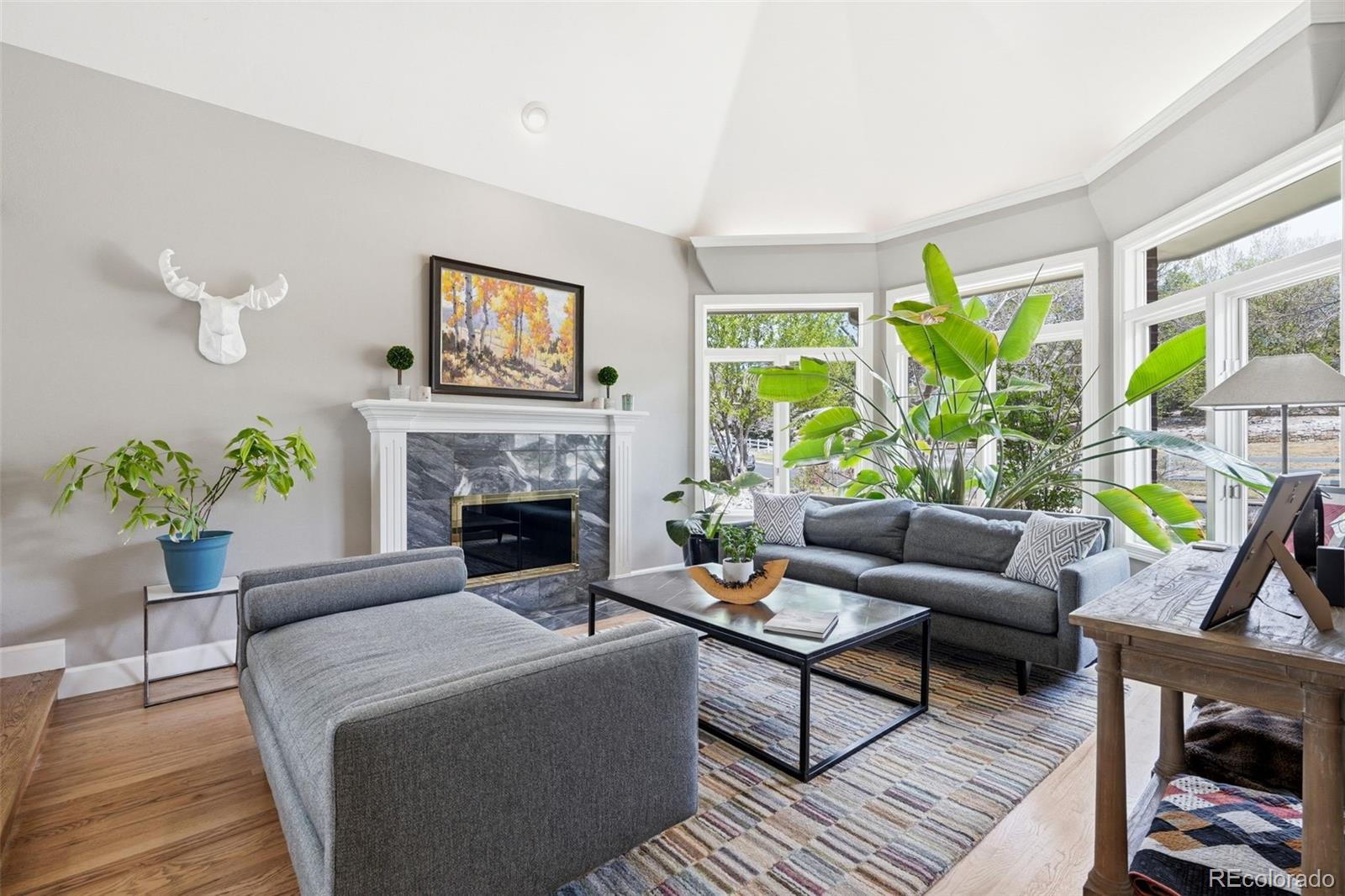 77 Falcon Hills Drive Highlands Ranch, CO 80126 - Photo 12 of 43 a living room with furniture and a fireplace