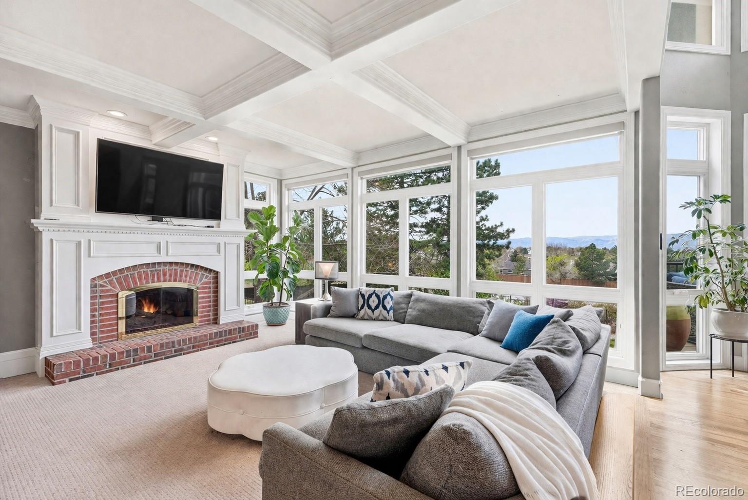 77 Falcon Hills Drive Highlands Ranch, CO 80126 - Photo 9 of 43 a living room with furniture a fireplace and a flat screen tv