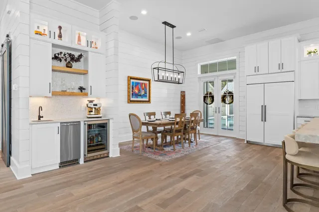 a front view of a house with patio