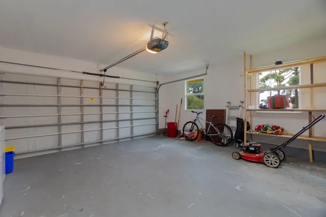 a view of a garage with toys
