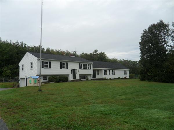 a front view of house with yard and green space