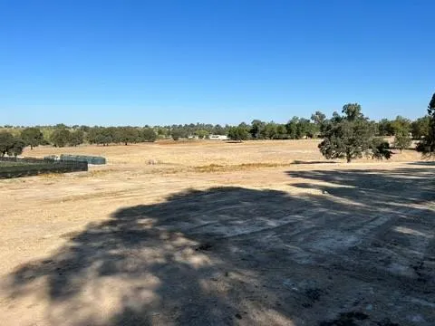 a view of a field with a mountain in the background