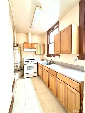 a view of a room with a large window