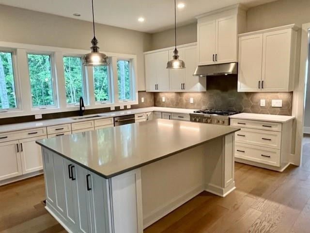2626 Salient Apex, NC 27523 - Photo 11 of 52 a kitchen with kitchen island granite countertop a sink a counter space appliances and cabinets
