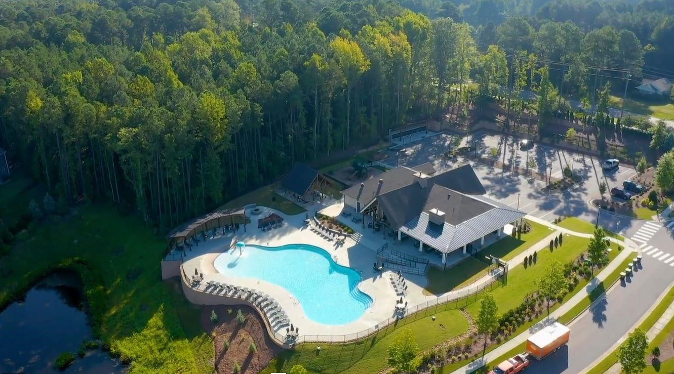 2626 Salient Apex, NC 27523 - Photo 47 of 52 an aerial view of a house with a garden and swimming pool