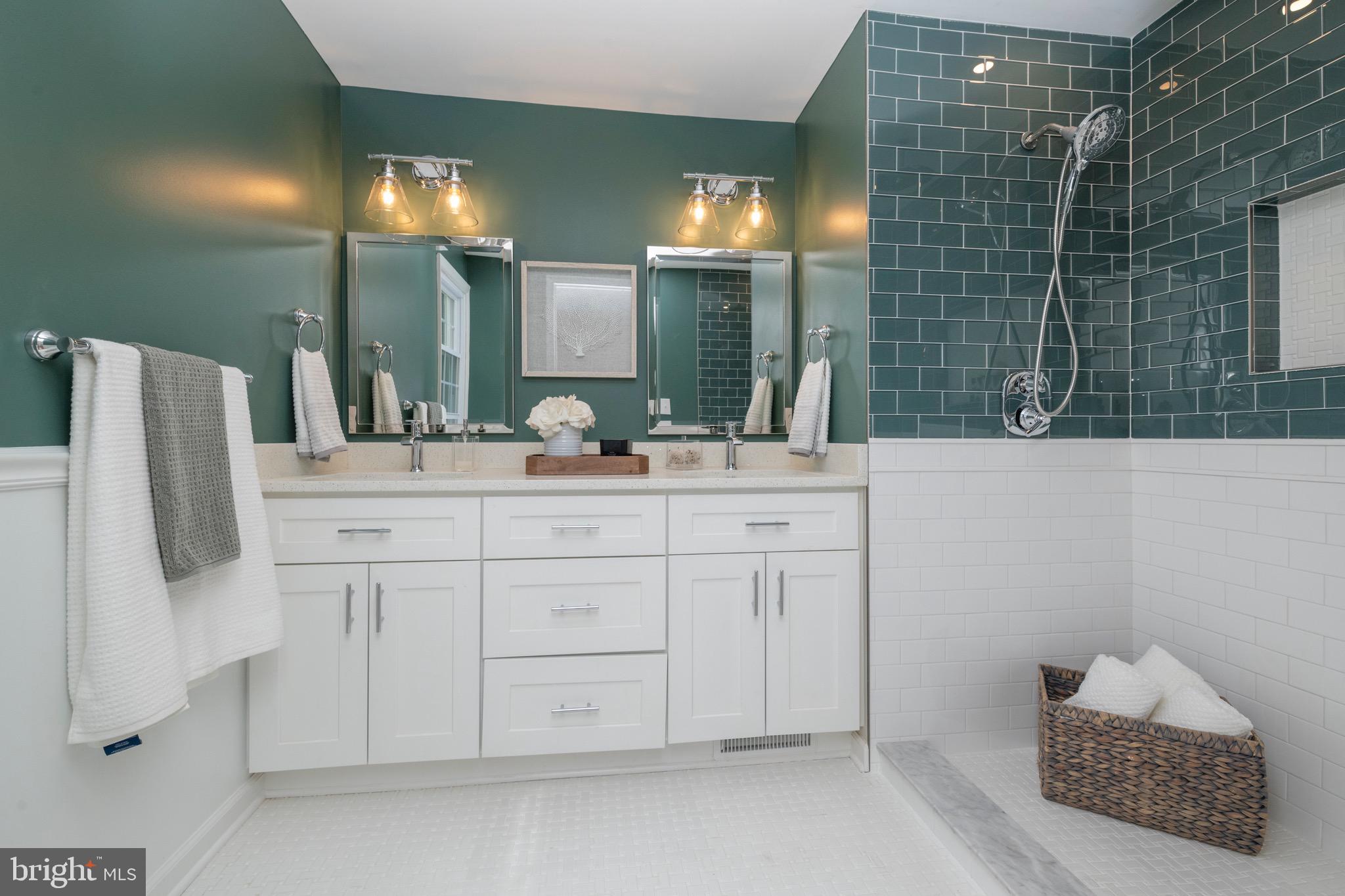 2210 Pot Spring Road Lutherville-Timonium, MD 21093 - Photo 23 of 59 Custom Quartz 6 FT Vanity & Glass Tiled Shower