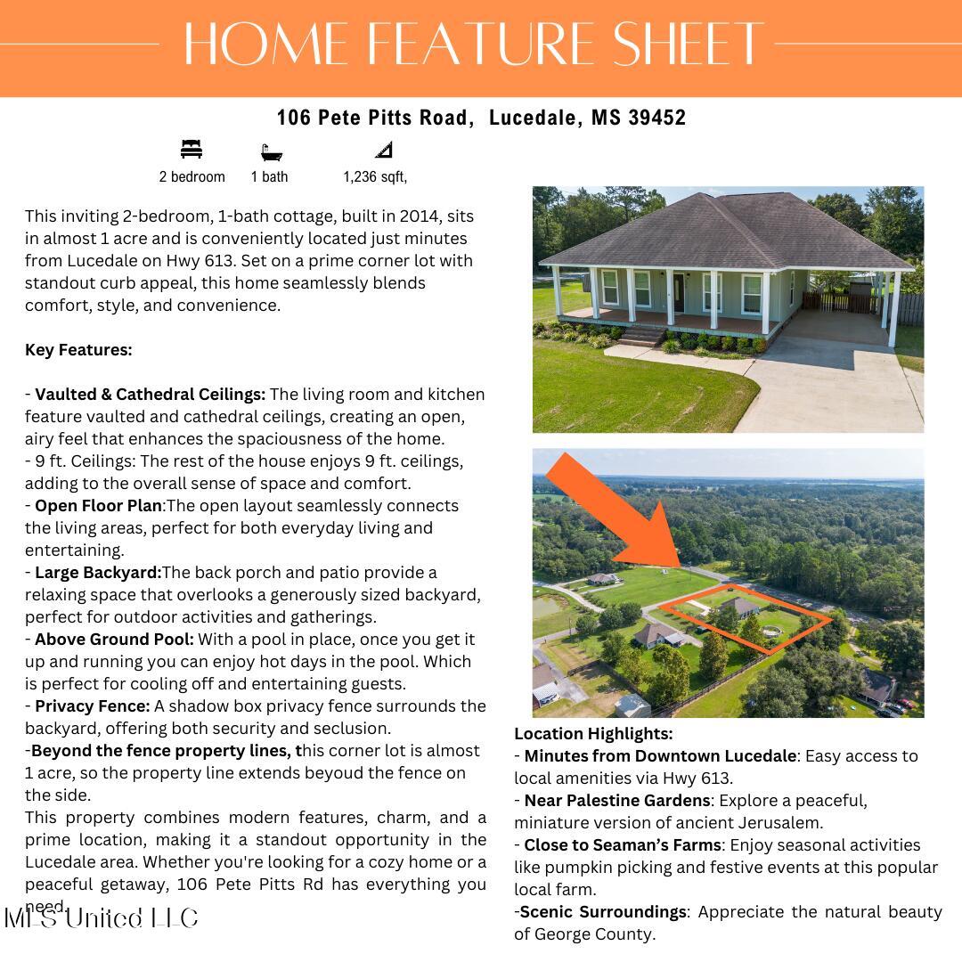 106 Pete Pitts Road Lucedale, MS 39452 - Photo 6 of 39 106 Pete Pitts Rd Feature Sheet