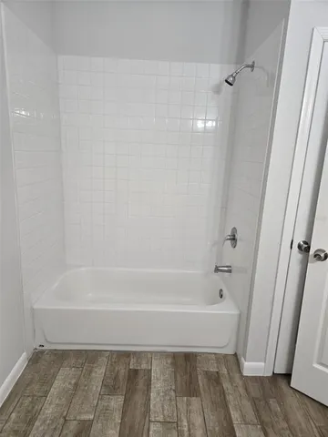 a bathroom with a bathtub
