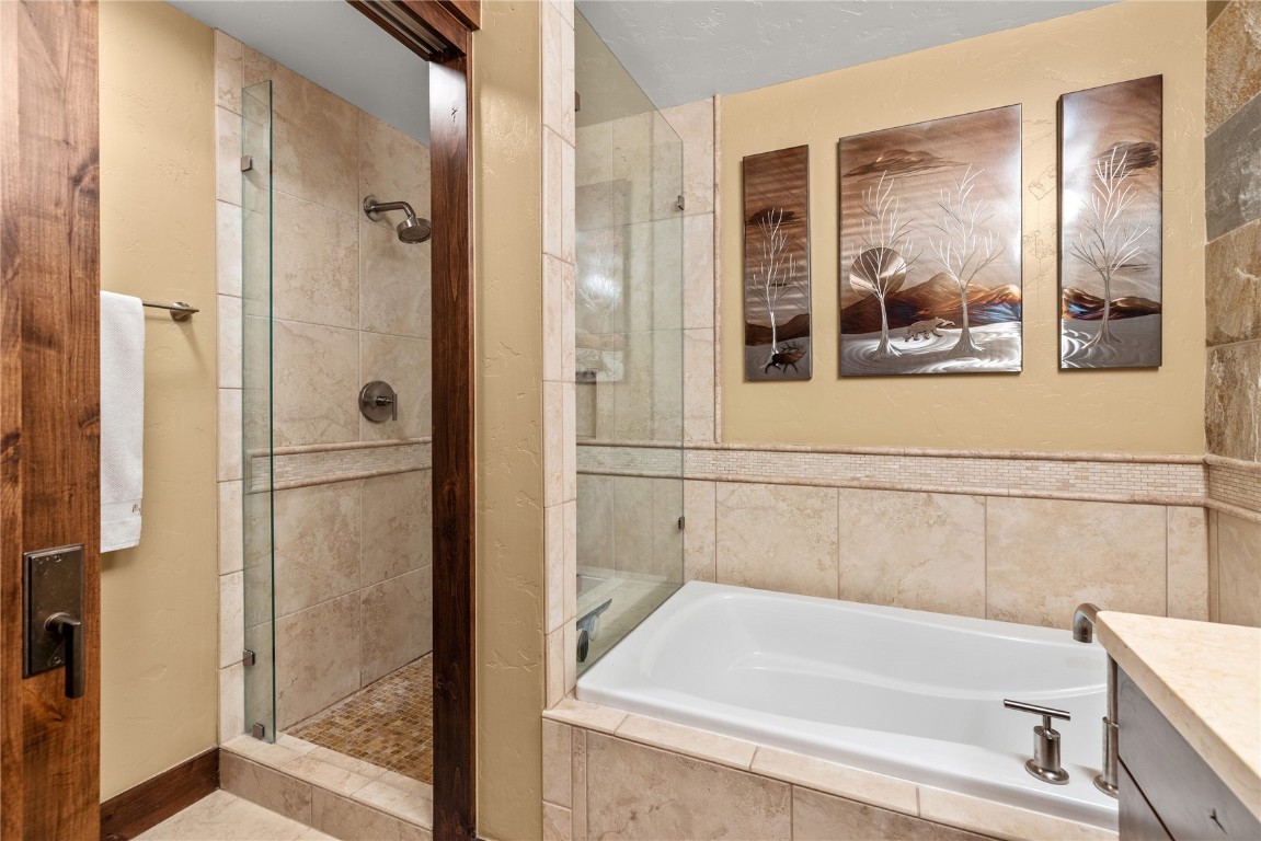 600 Columbine Road, Unit 5407 Breckenridge, CO 80424 - Photo 16 of 29 a bathroom with a bathtub and shower