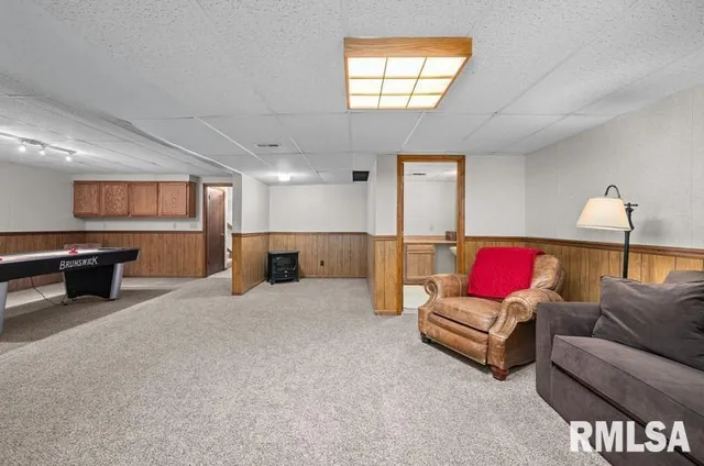 a porch with seating space