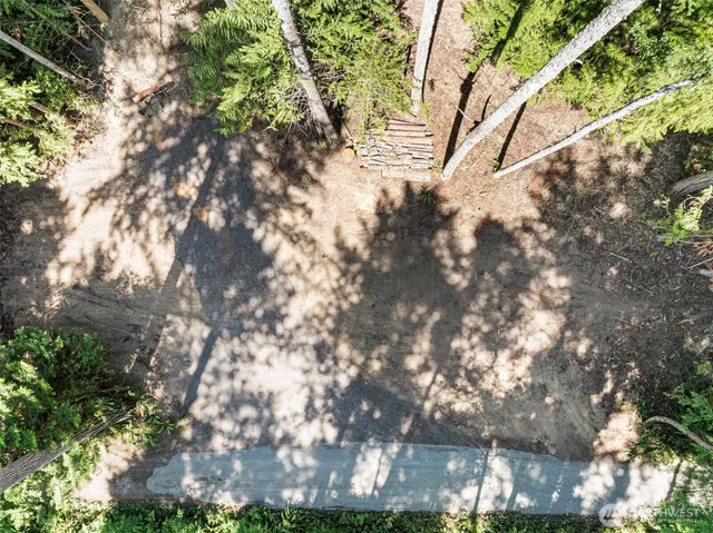 a view of a field with trees in the background