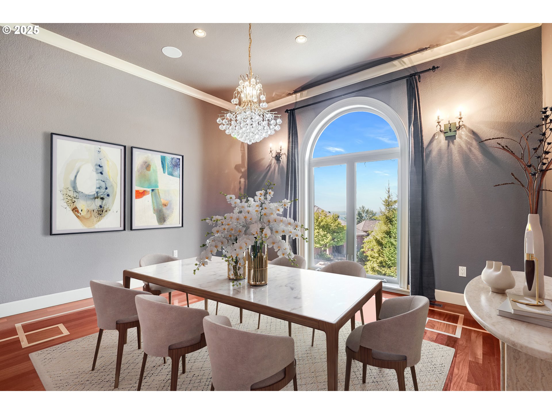 9309 Northwest Finzer Court Portland, OR 97229 - Photo 12 of 43 a view of a dining room with furniture and chandelier