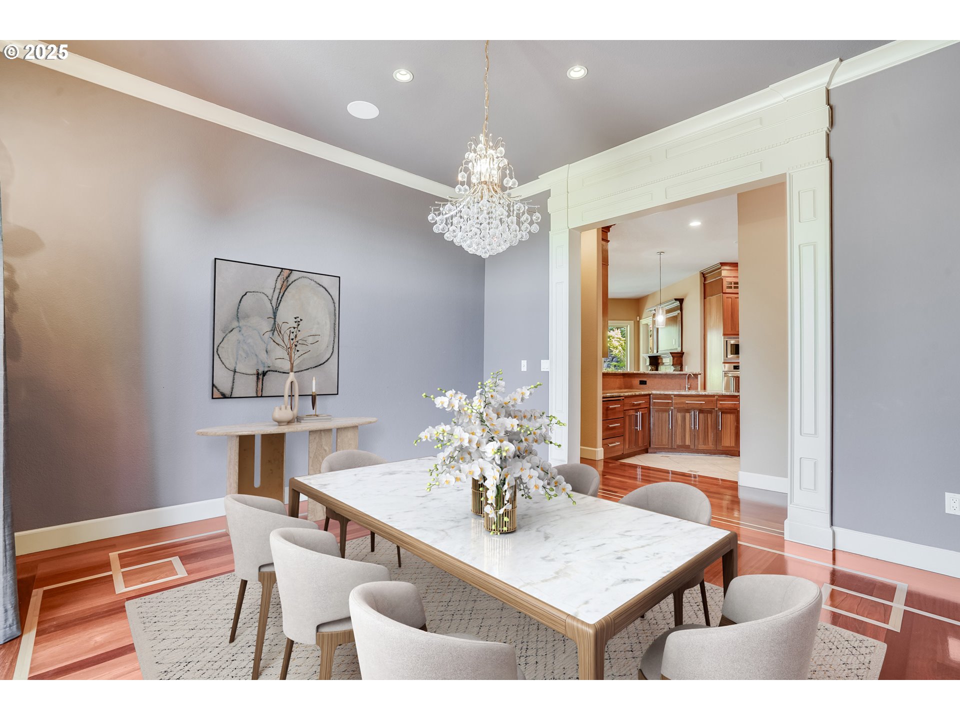 9309 Northwest Finzer Court Portland, OR 97229 - Photo 13 of 43 a view of a dining room with furniture and a chandelier