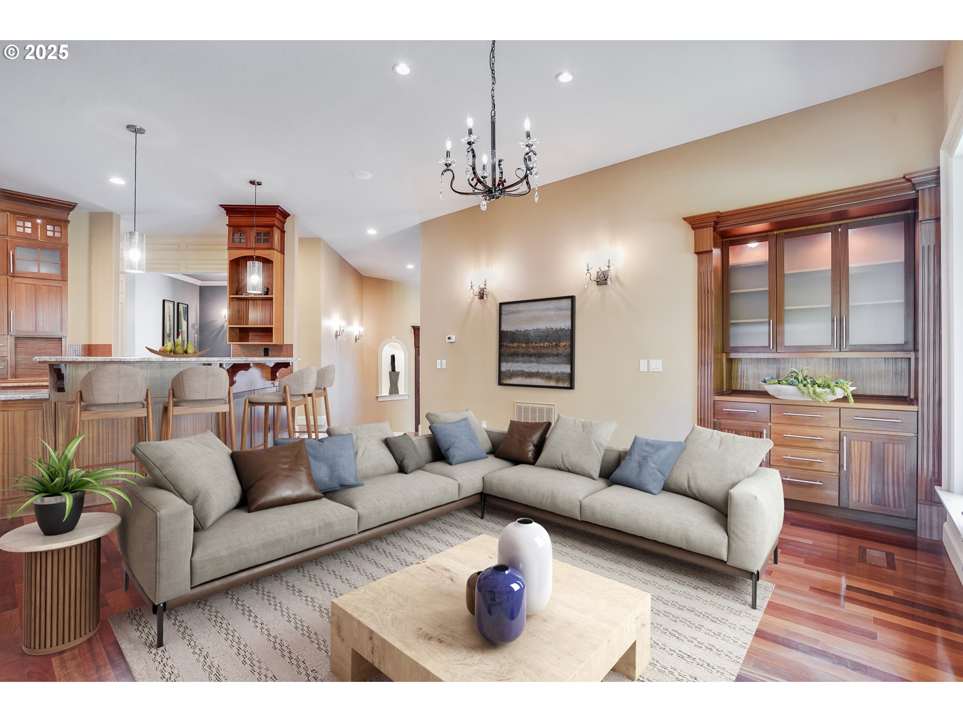 9309 Northwest Finzer Court Portland, OR 97229 - Photo 7 of 43 a living room with furniture a chandelier and a dining table