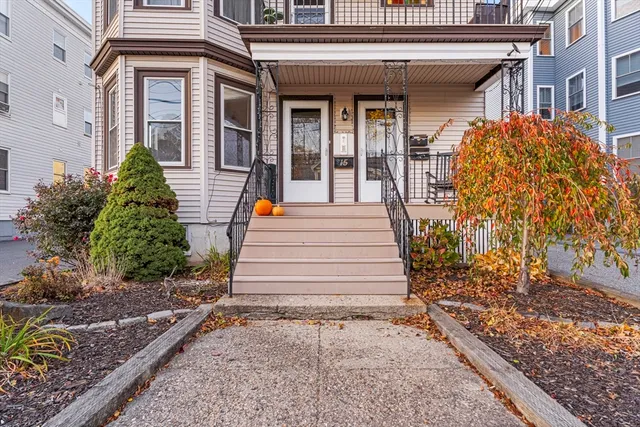 a view of a balcony with door