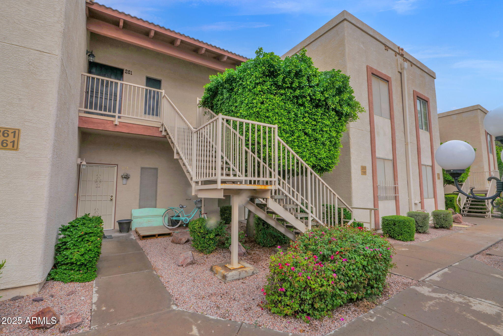 205 North 74th Street, Unit 260 Mesa, AZ 85207 - Photo 1 of 37 a front view of a house with a yard and potted plants