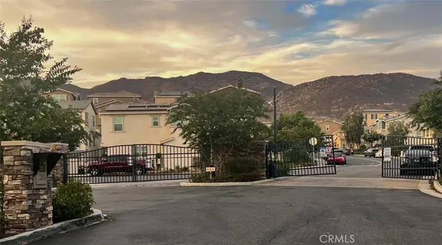 a view of a street with a houses