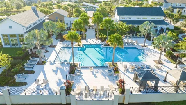a view of a park with swings