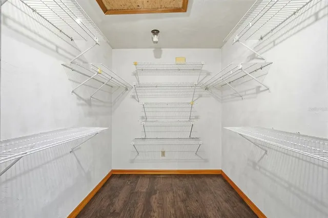 a view of a room with racks on the wall