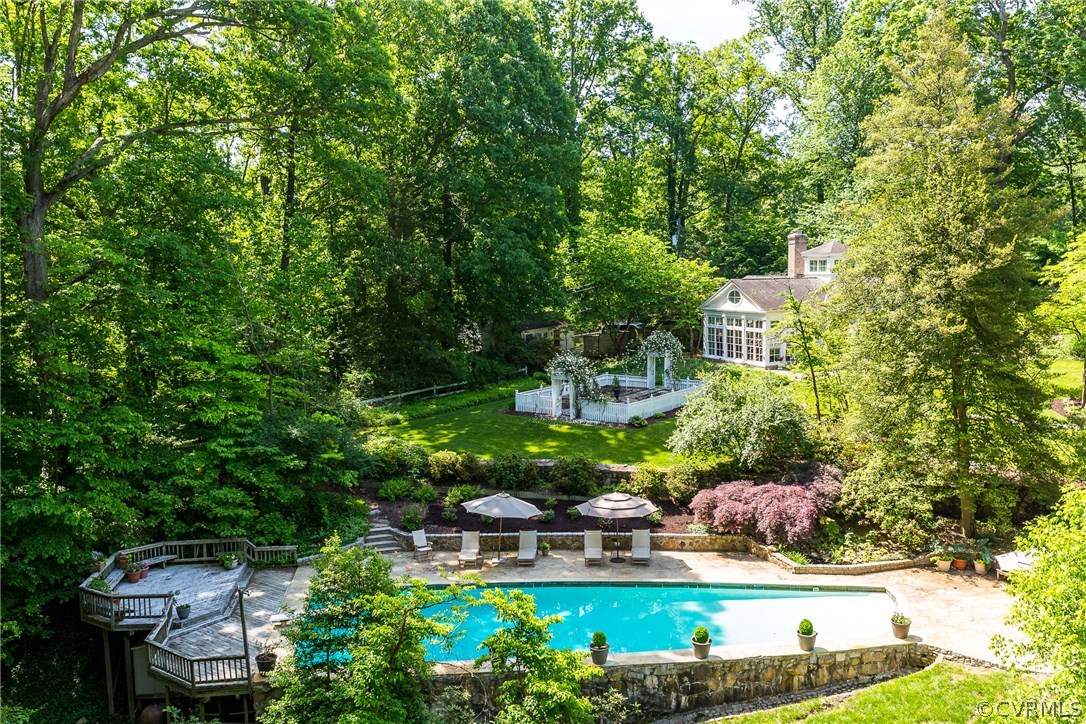 207 Wood Road Henrico, VA 23229 - Photo 46 of 50 Aerial view of the lush grounds showing the pool,