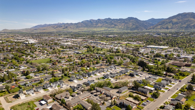 283 West 600 North, Unit 2 Logan, UT 84321 - Photo 33 of 36 Aerial perspective showcasing a residential area with varied housing styles
