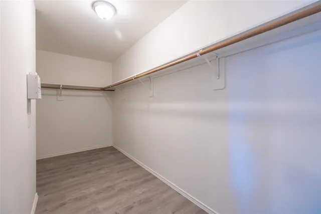 a view of a room with racks on the wall