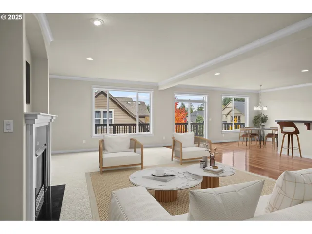 a kitchen with lots of wooden furniture a refrigerator and a dining table