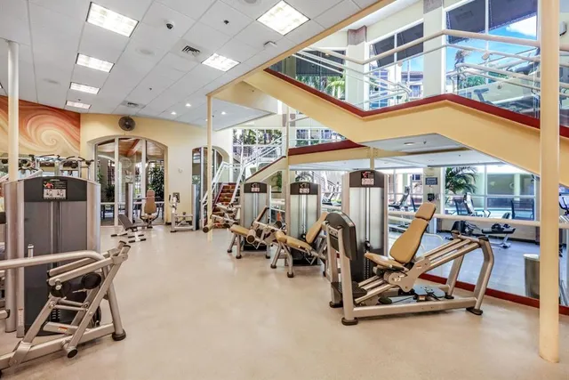 a view of a room with gym equipment