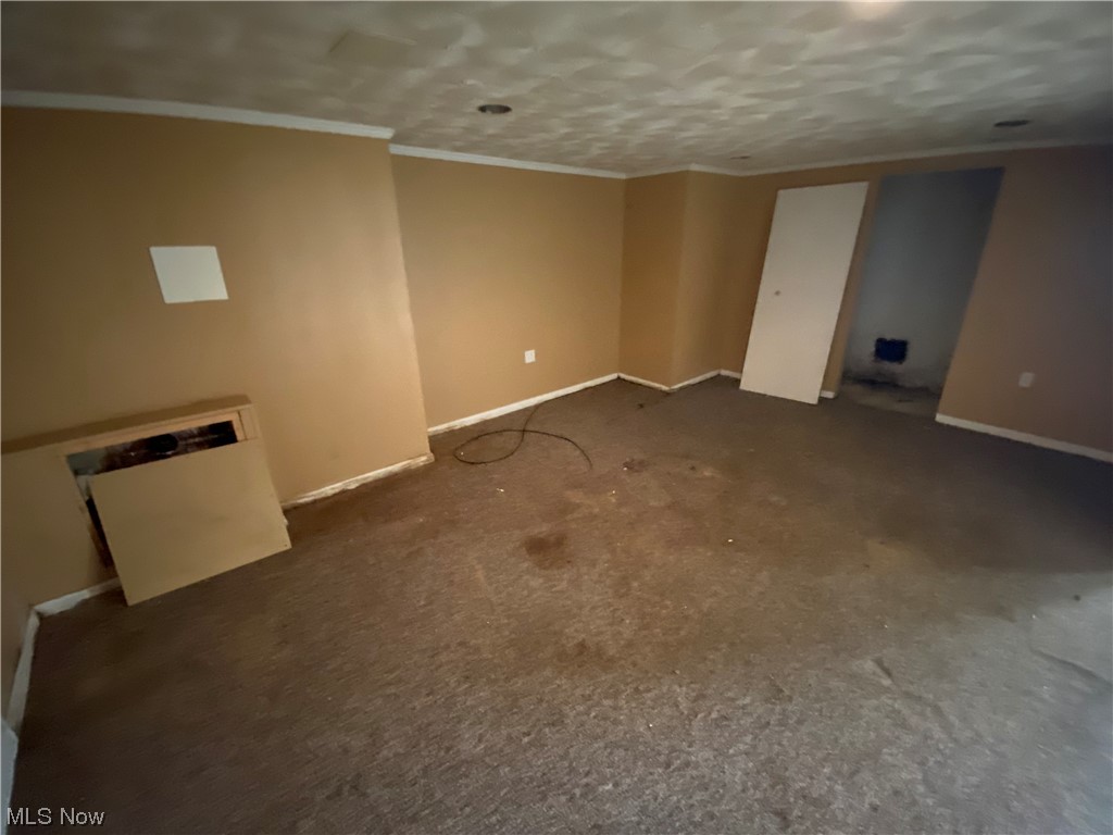 3630 Bainbridge Road Cleveland Heights, OH 44118 - Photo 20 of 21 Unfurnished room with crown molding, a textured ceiling, and dark carpet