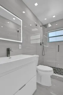 a bathroom with a toilet a sink and a mirror