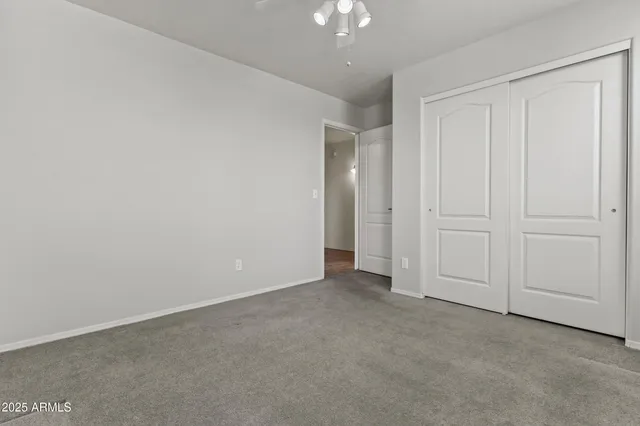a view of an empty room and closet area