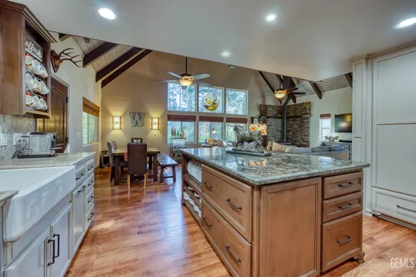 a kitchen with lots of counter top space