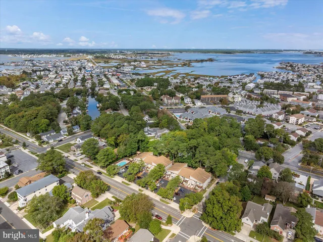 an aerial view of a residential houses with city view