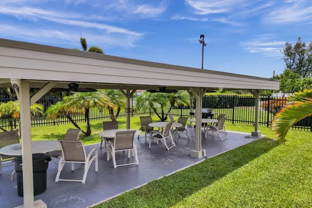 a view of a garden with a slide